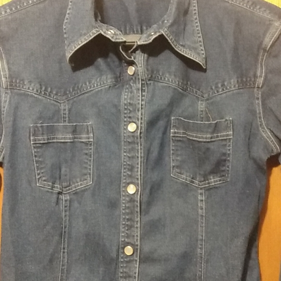 Denim MOP Snap Up Size Medium Moreno Martini Da Firenze Blouse Top Jean 34 Bust - Picture 4 of 6